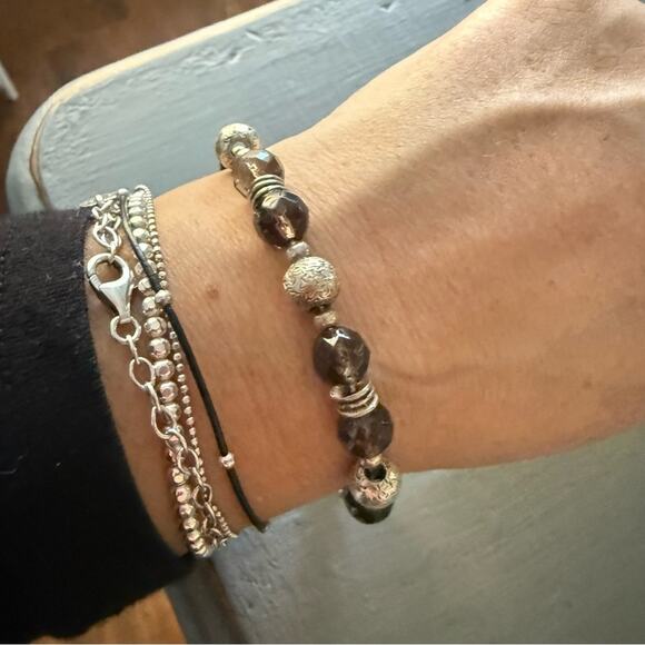 Silpada 925 Sterling Silver Smoky Quartz Beaded Bracelet - Picture 3 of 10